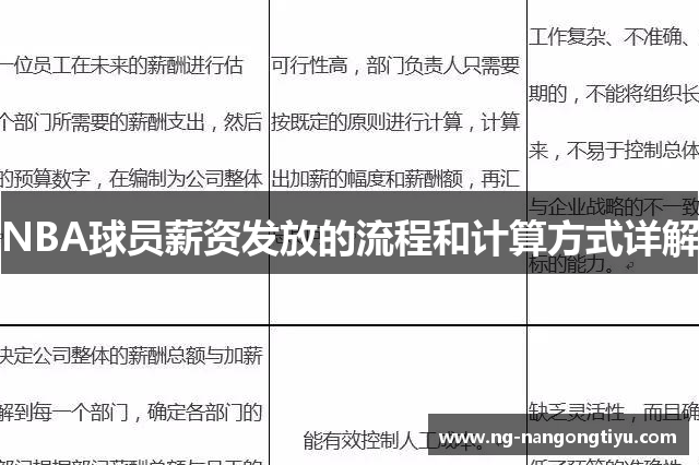 NBA球员薪资发放的流程和计算方式详解